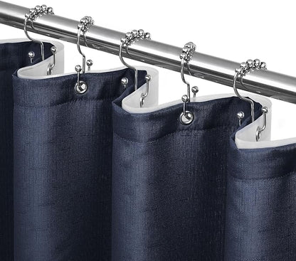 3 in 1 Shower Curtain Set, Navy Blue Shower Curtain and Liner Set with 12 Double Sided Shower Curtain Hooks,72x78 Cloth Shower Curtains for Bathroom,Waterproof