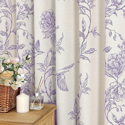 MitoVilla Purple Farmhouse Shower Curtain Set, Cotton Floral Hummingbird Cottagecore Spring Shower Curtains for Bathroom, Modern Country Bathroom Décor, 72" W x 72" L