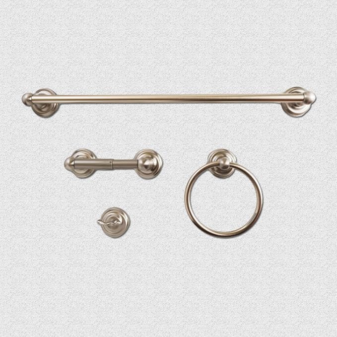 SENTO ROBIKI Modern Nickel Bathroom Hardware Accessories Set, Includes Robe Hook, Toilet Paper Holder, Towel Ring, 24" Towel Bar, Duty Metal Bath Hardware Set Wall Mounted(4-Piece, Satin Nickel)