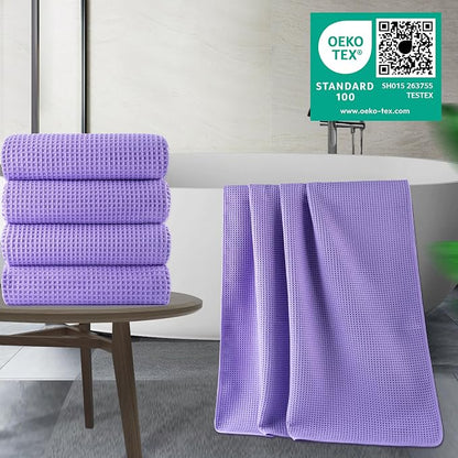 POLYTE 430 GSM Poly Blend Microfiber Quick Dry Waffle Bath Towel, 30x60 in | 4 Pack, Oversize, Lint Free, Body Towel