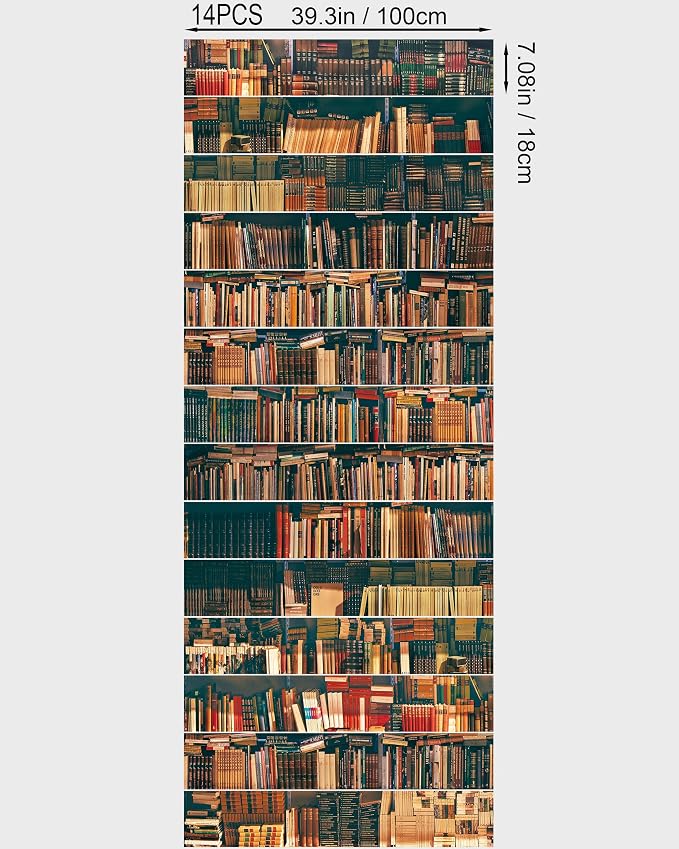 FLFK Stair Riser Decals,Bookshelf Vinyl Sticker for Stairs Decoration,14Pcs 39.3"X7.08"