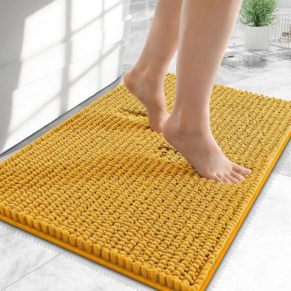 OLANLY Thick Chenille Small Bathroom Rugs Mats 24x16, Golden Yellow | Soft Absorbent Bath Rugs, Rubber Backing, Machine Wash Dry, Bath Mats for Bathroom, Tub and Shower, Home Decor Accessories
