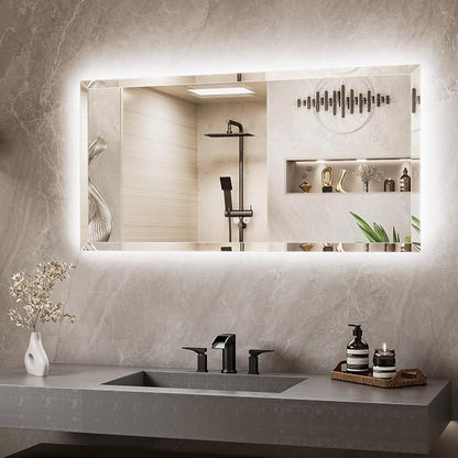 Backlit Bathroom Mirror 48 x 24, Frameless LED Mirror for Bathroom, Safe Tempered Glass, 3 Color Temperature, Defogging, Dimmable, Smart Bathroom Mirror, Wall-Mounted Vanity Mirrors