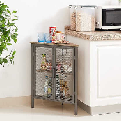VECELO Corner Cabinet/Table, 3-Tier Display Shelves with Protection Door, Metal Frame Storage Shelf Organizer for Small Space, Living Room, Kitchen, Bathroom