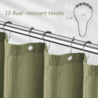 72 x 84 Shower Curtain Waterproof Fabric Shower Curtain Waffle Weave Heavy Duty Shower Curtain Set for Bathroom, Washable 256GSM Modern Shower Curtains with 12 Metal Hooks, 72Wx84H Khaki