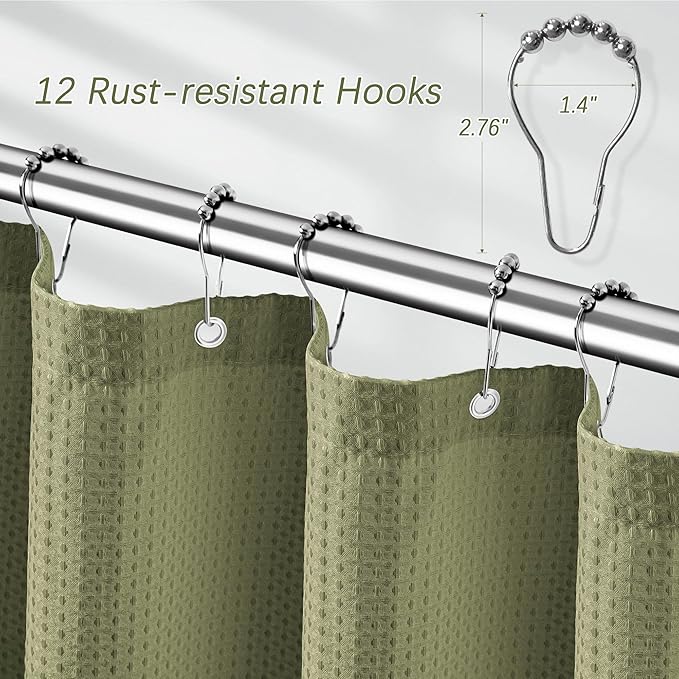 Extra Long Shower Curtains 96 inch Khaki Waffle Shower Curtain for Bathroom, Heavy Duty 256GSM Modern Shower Curtain, Machine Washable,Water Resistant with 12 Metal Hooks, 72Wx96H