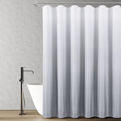 Shower Curtain 84 inches Long 7FT for Bathroom 1 Panel Light Grey | Ombre Waffle, Shower Curtains with Hook, Water Repellent, Boho Farmhouse, Simple Modern Bath Decor, Machine Washable, 72x84