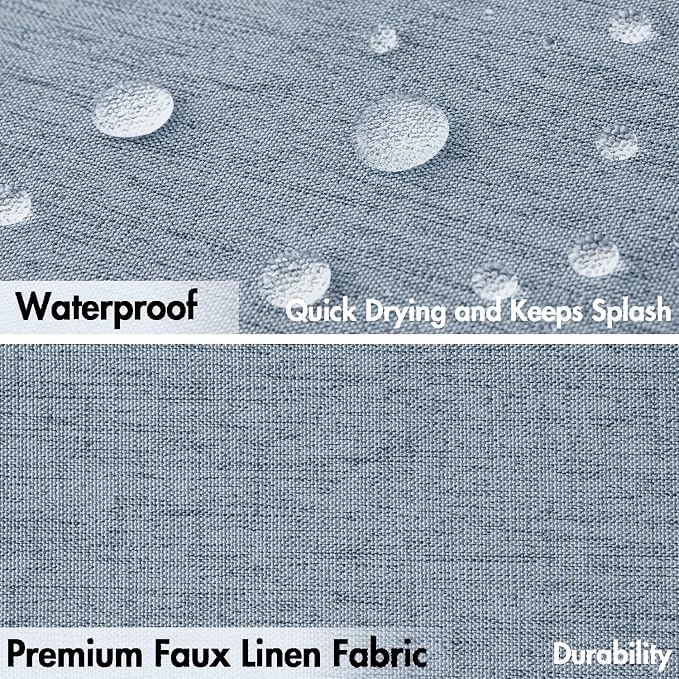 MIULEE 72 x 84 Extra Long Linen Shower Curtain Light Blue 12 Metal Hooks | Washable, Heavy Fabric Curtain Set, Waterproof Thick Cloth Shower Curtains, Bathroom Hotel Bathtub