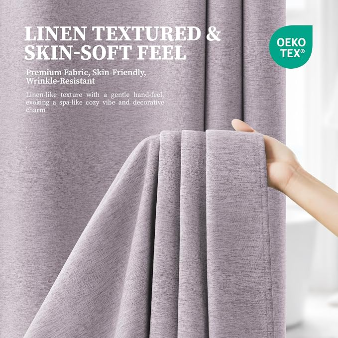 Lavender Ringless Linen Look Shower Curtain with Snap in Liner, 72x75 | 3 in 1 Modern Shower Curtain Set, Removable Liner, Waterproof & Washable, Mesh Top Window, Durable Fabric, Easy to Install