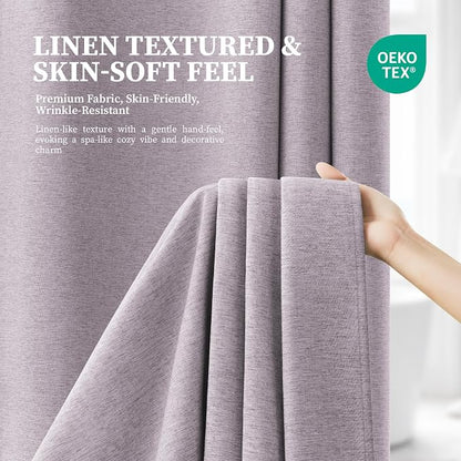Lavender Ringless Linen Look Shower Curtain with Snap in Liner, 72x75 | 3 in 1 Modern Shower Curtain Set, Removable Liner, Waterproof & Washable, Mesh Top Window, Durable Fabric, Easy to Install