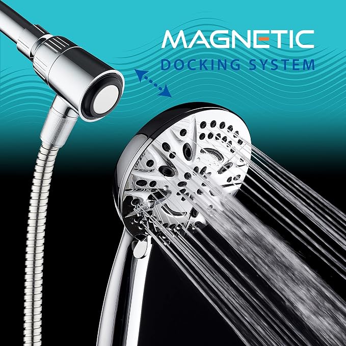 AquaDance New Magnetic Docking 8-setting High Pressure Handheld Shower Head | Space-age Magnetic Guidance Bracket System, Giant 5-inch Face, Extra-long 72-inch Stainless Steel Hose - All Chrome Finish