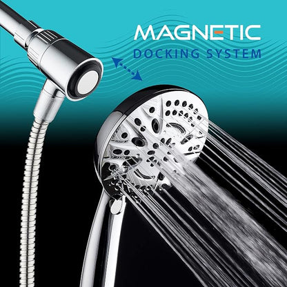 AquaDance New Magnetic Docking 8-setting High Pressure Handheld Shower Head | Space-age Magnetic Guidance Bracket System, Giant 5-inch Face, Extra-long 72-inch Stainless Steel Hose - All Chrome Finish