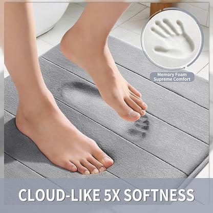 Yimobra Bathroom Runner 55"x24", Non Slip Memory Foam Bath Mat, Super Soft Water Absorbent Hallway Carpet, Machine Washable Rug for Vanity Tub Shower, Gray