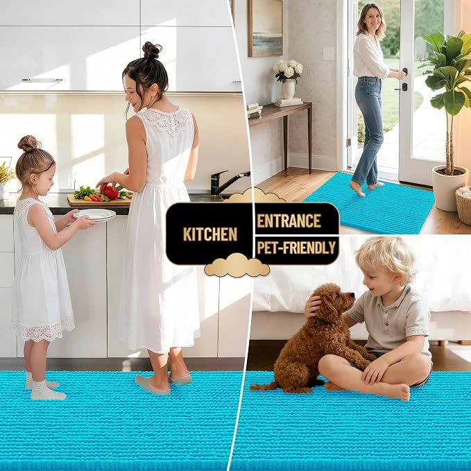 OLANLY Thick Chenille Bathroom Runner Rugs Mats 44x24, Aqua Sky | Soft Absorbent Bath Rugs, Rubber Backing, Machine Wash Dry, Bath Mats for Bathroom, Tub and Shower, Home Decor Accessories