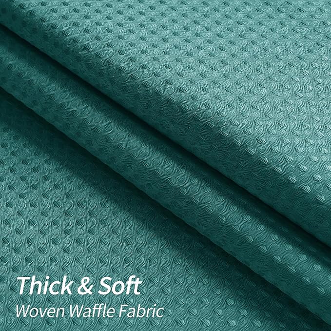 MitoVilla Extra Long Shower Curtain 72 x 84, Emerald Green 84 inch XL Waffle Fabric Shower Curtains for Modern Luxury Bathroom Decor, Waffle Weave Textured Shower Curtain 84 inch, Seaweed Green