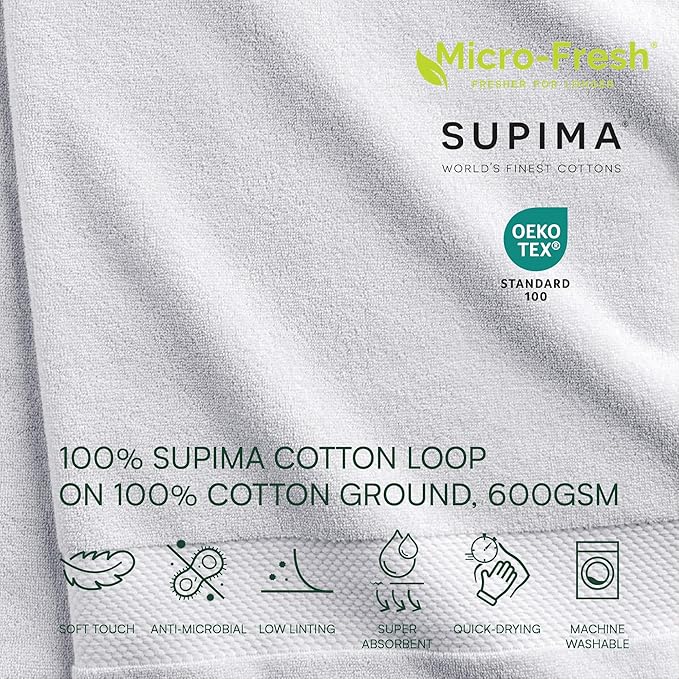 Lacoste Heritage 100% Supima Cotton Hand Towel, White, 16" x 30" – Highly Absorbent & Quick Drying, Premium Super Soft Bath Towel, Bathroom Essential, Gift for All Occasions, Machine Washable