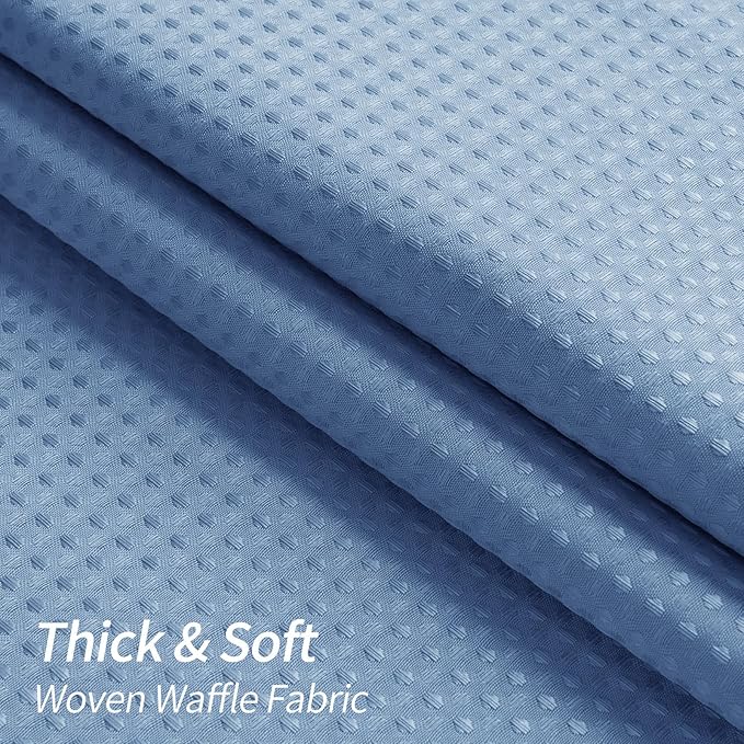 MitoVilla Blue Waffle Small Stall Shower Curtain 36 x 72, Half Size Fabric Narrow Shower Curtains for Bathroom Decor, 36 inch Weighted Shower Curtain Set with Plastic Hooks, Moonlight Blue