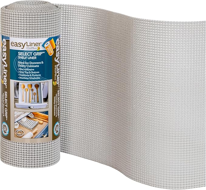EasyLiner Select Grip Shelf Liner - Easy to Install & Cut to Fit - Non Slip, Non Adhesive, Drawer Shelf & Cabinet Liner for Kitchen, Bathroom, Pantry Cupboards - 12in. x 24ft. - Light Grey