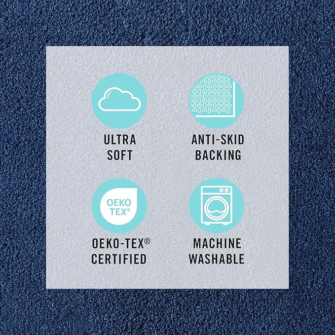 MARTHA STEWART Drylon Microfiber Bath Rug - 1 Piece, Ultra Soft Plush, Non-Slip, Thick, Washable Bathroom Rugs, Home Decor Accessories, Household Essentials, Small Bath Mat, 17" x 24", Navy Blue