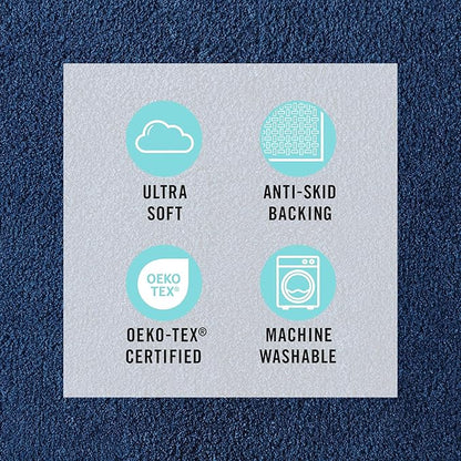 MARTHA STEWART Drylon Microfiber Bath Rug - 1 Piece, Ultra Soft Plush, Non-Slip, Thick, Washable Bathroom Rugs, Home Decor Accessories, Household Essentials, Small Bath Mat, 17" x 24", Navy Blue