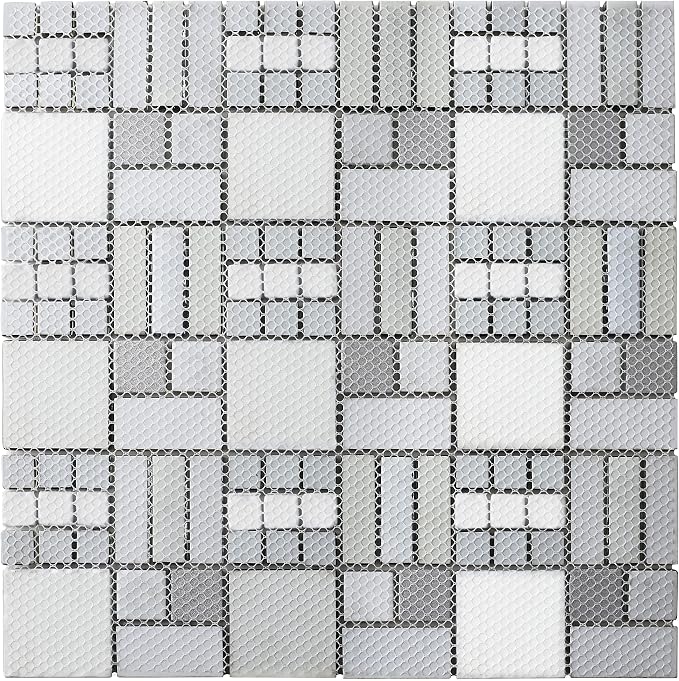Metallic Glass Mosaic Tiles Silver Gray 100% Glass Tile Water Resistant for Kitchen Backsplash Bathroom Shower Accent Wall Decor TSTGT151 (5 Square Feet)