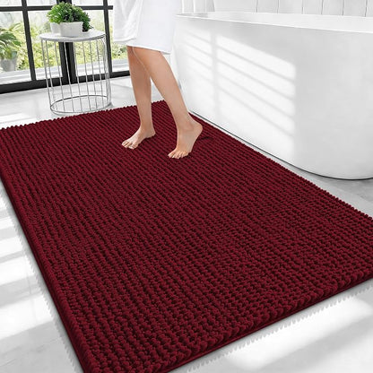 OLANLY Thick Chenille Large Bathroom Rugs Mats 40x32, Burgundy | Soft Absorbent Bath Rugs, Rubber Backing, Machine Wash Dry, Bath Mats for Bathroom, Tub and Shower, Home Decor Accessories