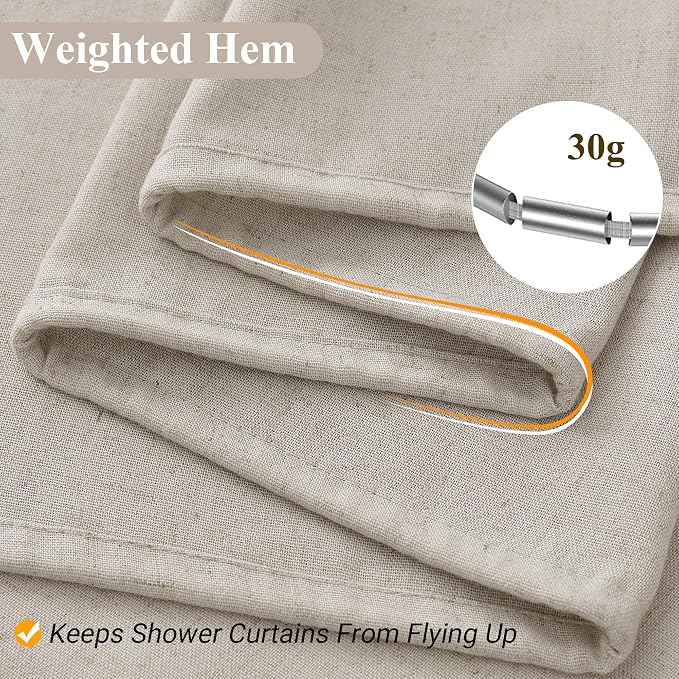 Apricot Linen Shower Curtain, Cloth Textured Fabric Shower Curtain Set with Hooks, Simple Elegant Modern Farmhouse Country Ultra Thick Bath Curtains for Bathroom,Water Repellent,72x80