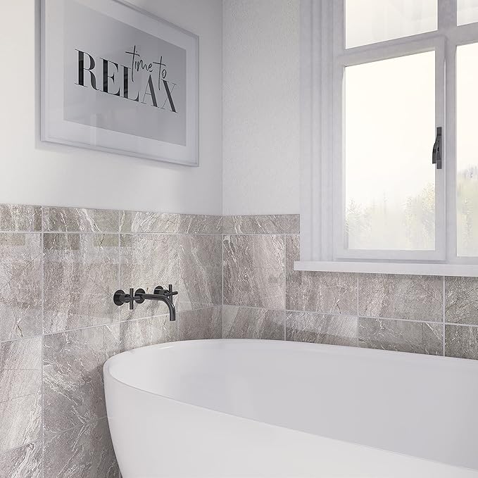 Daltile Perpetuo 12" x 12" Marble Look Porcelain Floor Tile in Polished Eternal Grey for Kitchen, Bathroom, Living Room Floors | (13 PC Per Carton) (12.22 SQFT Per Carton)