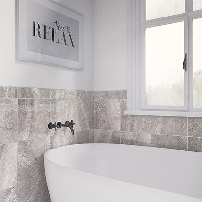 Daltile Perpetuo 12" x 12" Marble Look Porcelain Floor Tile in Polished Eternal Grey for Kitchen, Bathroom, Living Room Floors | (13 PC Per Carton) (12.22 SQFT Per Carton)