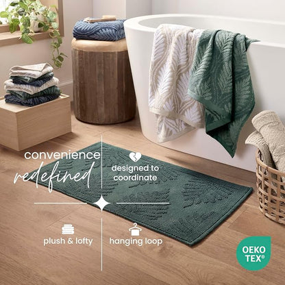 Martex Restore Fern Ogee Bath Towel – Soft, Absorbent, Moisture-Wicking and Quick to Dry – Lightweight for Everyday Use – Comfortable Feel with Convenient Loop for Hanging – 30" x 56" – Gray