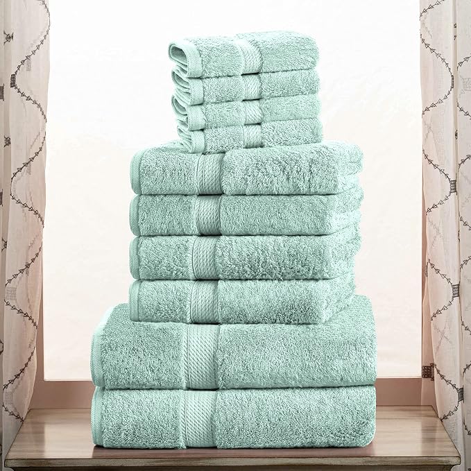 SUPERIOR Egyptian Cotton Ultra Plush & Absorbent, 10 Piece Set, Sea Foam | Quick Dry, Soft Luxury Towel Set, Bath Essentials, Guest Bath, Spa, 2 Bath, 4 Hand, 4 Face Towels, Madeline Towels