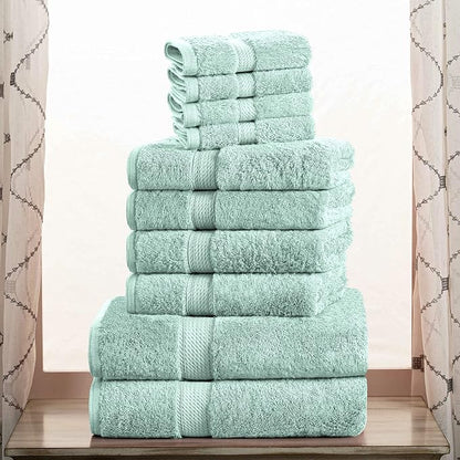 SUPERIOR Egyptian Cotton Ultra Plush & Absorbent, 10 Piece Set, Sea Foam | Quick Dry, Soft Luxury Towel Set, Bath Essentials, Guest Bath, Spa, 2 Bath, 4 Hand, 4 Face Towels, Madeline Towels