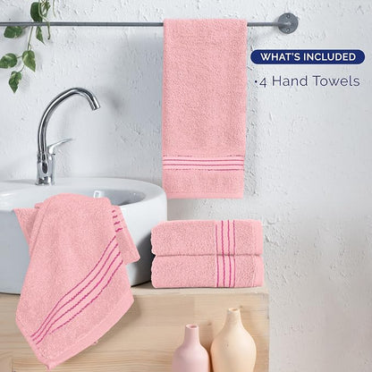 Elegant Comfort Premium Turkish Cotton 4 Pack Hand Towel Set - 16 x 28 inch, Luxurious Hotel Spa Quality 100% Turkish Cotton 4PC Hand Towel Set - Highly Absorbent - Soft Bathroom Towels, Dusty Rose
