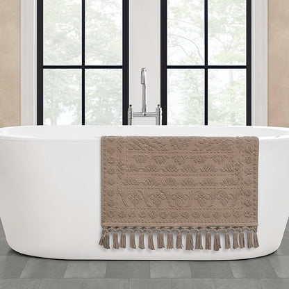 French Connection Nellore Bathroom Rugs, Woven and Beaded Bathroom Mats, Durable Bath Rugs, Thick Bath Mats for Bathroom and Shower Rugs, 26" x 49", Light Brown