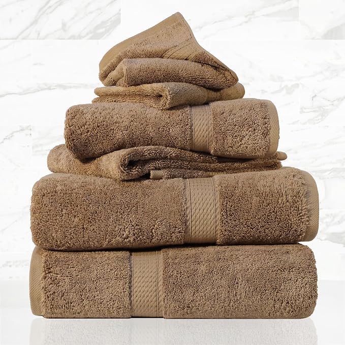SUPERIOR Egyptian Cotton Ultra Plush & Absorbent, 6 Piece Set, Latte | Quick Dry, Soft Luxury Towel Set, Bath Essentials, Guest Bath, Spa, 2 Bath, 2 Hand, 2 Face Towels, Madeline Towels