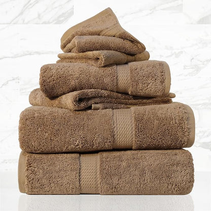 SUPERIOR Egyptian Cotton Ultra Plush & Absorbent, 6 Piece Set, Latte | Quick Dry, Soft Luxury Towel Set, Bath Essentials, Guest Bath, Spa, 2 Bath, 2 Hand, 2 Face Towels, Madeline Towels