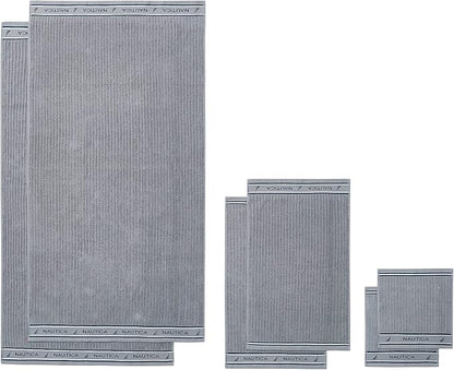 Nautica – Bathroom Towels, Washcloth, Bath & Hand Towel Set, Highly Absorbent Ribbed Terry Cotton, Set of 6, College Dorm Room Essentials (Signature Grey)