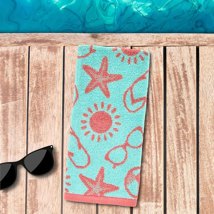 SKL Home Flip Flop Pop Hand Towel Set-2pc, 100% Cotton, Reversible, Multi | Soft & absorbent jacquard. For use in the bathroom, kitchen or bar. Great for summer, coastal & beach décor.