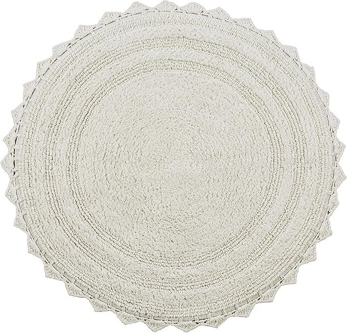 Better Trends Lilly Crochet Round Bath Rugs & Absorbent Bathroom Mat, Reversible Bath Rugs, Bath mats for Bathroom, 100% Cotton Bathmats Washable - 24", Cream Round Rug