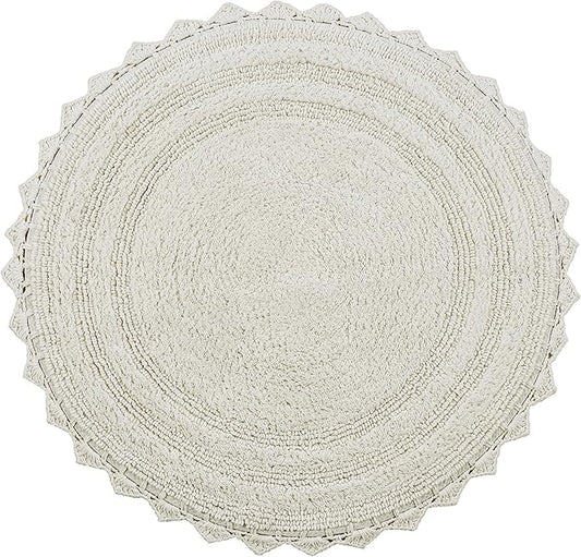 Better Trends Lilly Crochet Round Bath Rugs & Absorbent Bathroom Mat, Reversible Bath Rugs, Bath mats for Bathroom, 100% Cotton Bathmats Washable - 24", Cream Round Rug