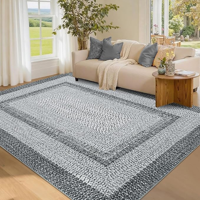 Modern Washable Rug 8x10 Rugs for Living Room Soft Bedroom Rug Grey Geometric Large Area Rug Non Slip Throw Rugs Non Shedding Stain Resistant Carpet for Nursery Dining Room 8'x10' Grey