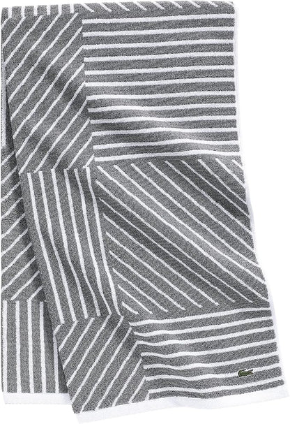 Lacoste Guethary Striped Towel – 100% Cotton, Reversible Modern Geometric Design, Soft & Absorbent, Durable & Lightweight, Machine Washable – Meteorite, 30"x54" Bath Towel