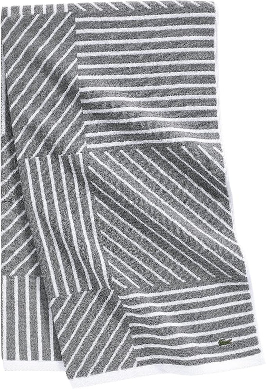 Lacoste Guethary Striped Towel – 100% Cotton, Reversible Modern Geometric Design, Soft & Absorbent, Durable & Lightweight, Machine Washable – Meteorite, 30"x54" Bath Towel