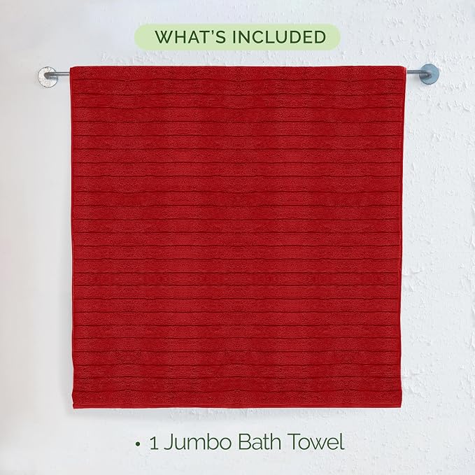 Elegant Comfort 100% Turkish Cotton Corduroy Ribbed Luxury Jumbo Bath Towel Ultra Soft - 35 x 70 Inch - Luxury Spa Premium Hotel Quality Highly Absorbent and Quick Dry Large Bath Towel, Red