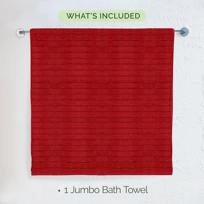 Elegant Comfort 100% Turkish Cotton Corduroy Ribbed Luxury Jumbo Bath Towel Ultra Soft - 35 x 70 Inch - Luxury Spa Premium Hotel Quality Highly Absorbent and Quick Dry Large Bath Towel, Red