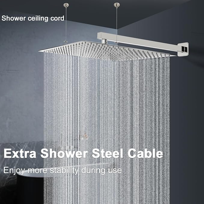 Shower Head with Extension Arm, High Pressure Square with ShowerArm, Stainless Steel Rainfall-Waterfall Full Body Coverage (16'' Shower with 20'' Arm, Chrome)