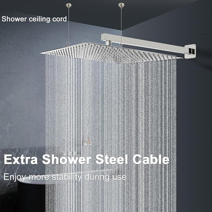 Shower Head with Extension Arm, High Pressure Square with ShowerArm, Stainless Steel Rainfall-Waterfall Full Body Coverage (16'' Shower with 20'' Arm, Chrome)