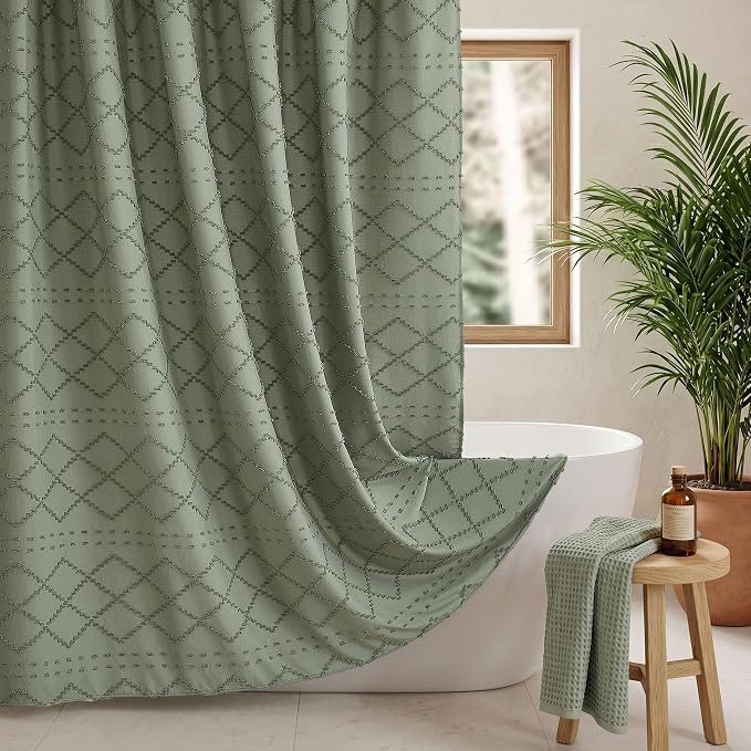 Siiluminisoy Extra Long Boho Shower Curtain with Tassels 72 x 90, Green