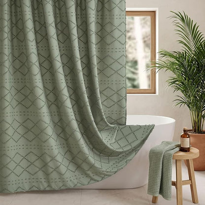Siiluminisoy Extra Long Boho Shower Curtain with Tassels 72 x 90, Green