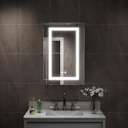 WELLFOR 20 x 30-in LED Medicine Cabinet, Surface or Recessed Mounted, Single Right Opening Doors, Anti-Fog, Mirror with Outlets & USB Ports